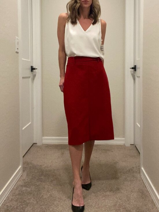 Banana Republic Dresses & Skirts - Banana Republic Red Belted Midi Pencil Skirt Size 4 Peekaboo Slit Office/Work